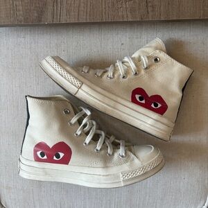 Comme des Garçons PLAY Beige High-Top Sneakers
